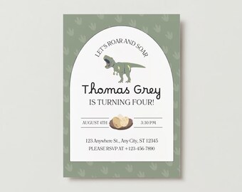 Dinosaur Birthday Invitation: Editable T-Rex Party Invite (Digital Download)