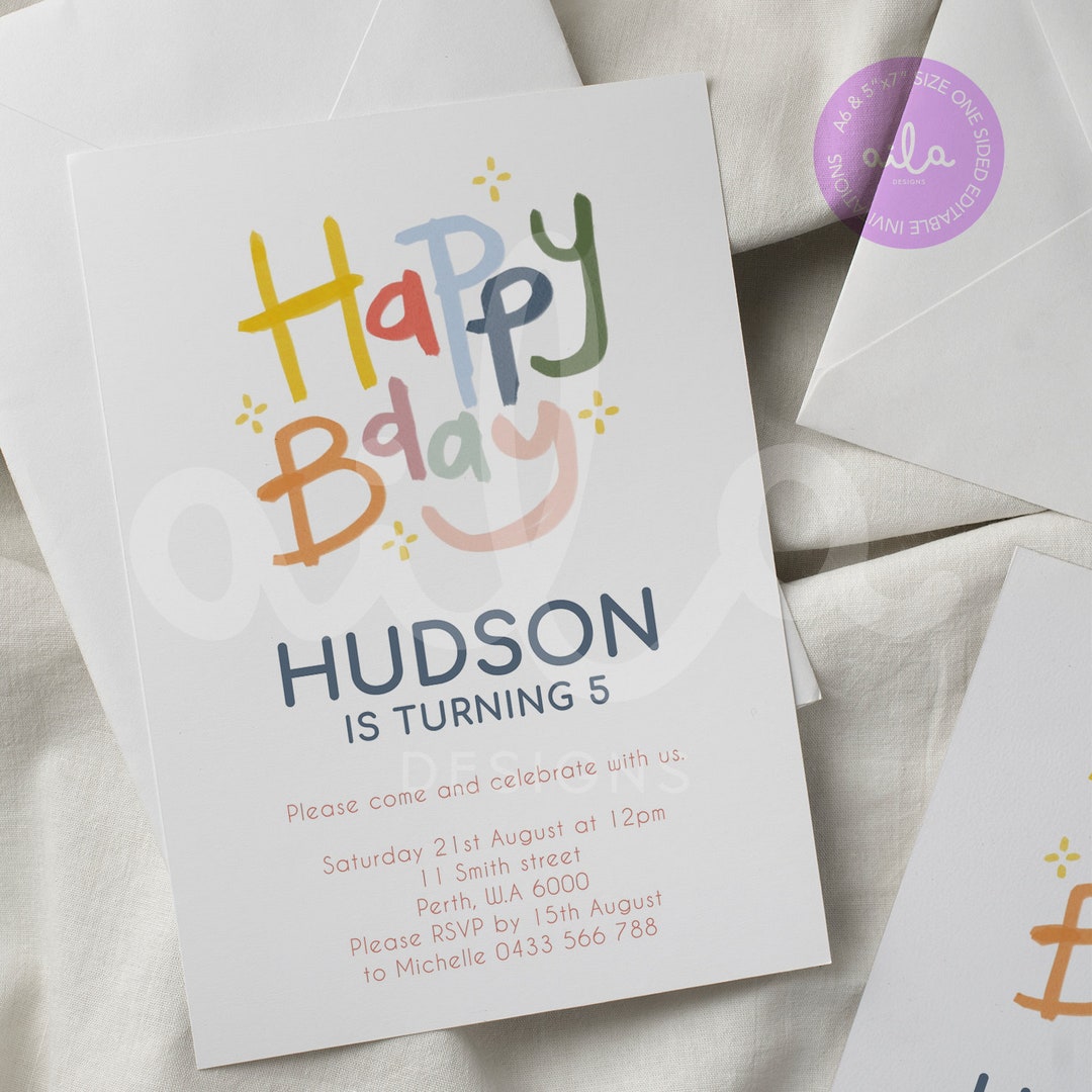 Simple Birthday Invitation, Print at Home Birthday Invitation, Birthday