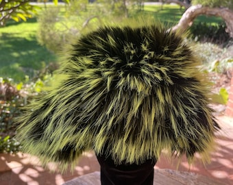 Green Faux Fur Bucket Hat: Velvet Lined Rave Festival Wear