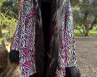 Statement Sequin Jacket with fur trim : Unisex Festival Wear