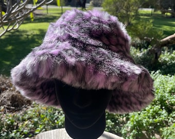Fun purple soft fur bucket hat with a velvet lining