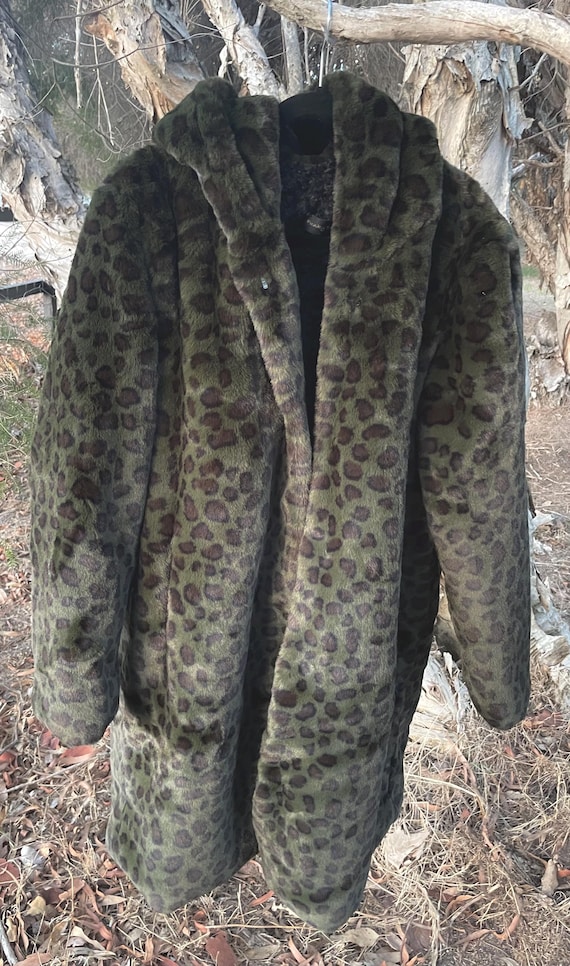 Green Leopard Print Faux Fur Hooded Jacket: Sherpa Lined - Etsy