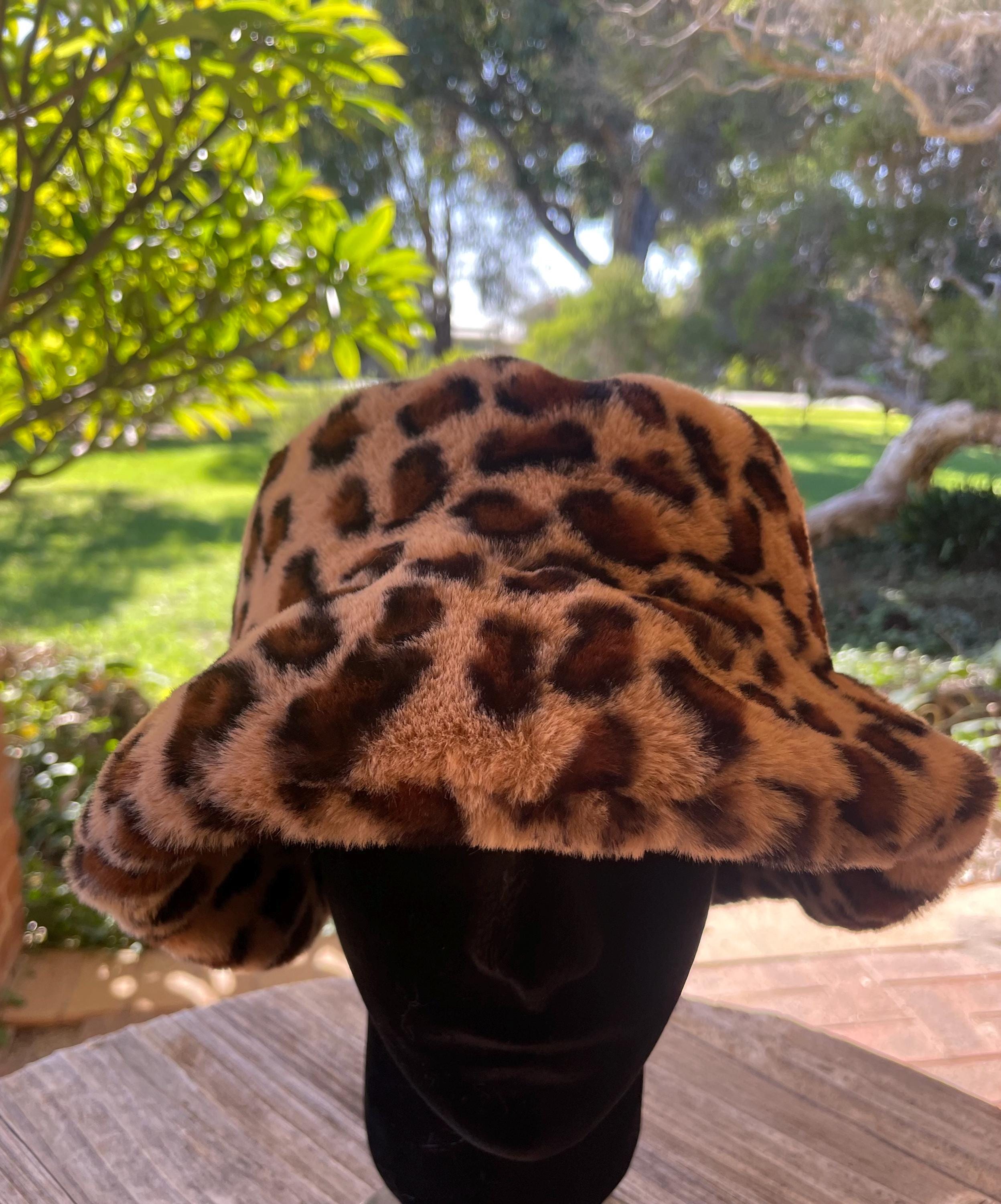 Faux Fur Leopard Print Bucket Hat: Velvet Lined Festival Wear - Etsy
