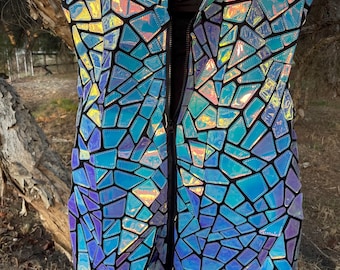 Exciting purple metallic holographic patchwork lightweight hooded vest with a super soft velvet lining !!