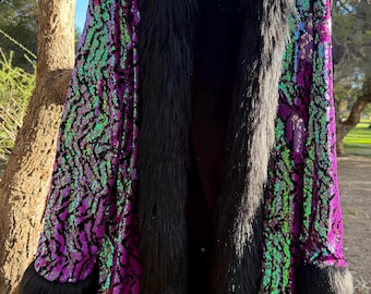 Statement Sequin Jacket with fur trim : Unisex Festival Wear