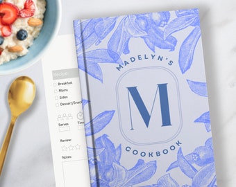 Book Personalized Monogram Cookbook Custom Name Gift Notebook for Handwritten Family Recipes Gourmet Gift for a Cook in Vintage Botanical