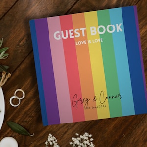 LGBTQ Welcome Guest Book Rainbow Wedding Theme Custom Marriage Advice for Newly Wed Couple Custom Guest Signing Book Gay Love is Love Proud