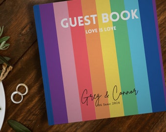 LGBTQ Welcome Guest Book Rainbow Wedding Theme Custom Marriage Advice for Newly Wed Couple Custom Guest Signing Book Gay Love is Love Proud