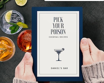 Livre de recettes de cocktails personnalisés Choisissez votre poison à couverture rigide pour enregistrer vos boissons préférées Cadeau pour petit ami barman en cadeau mixologie