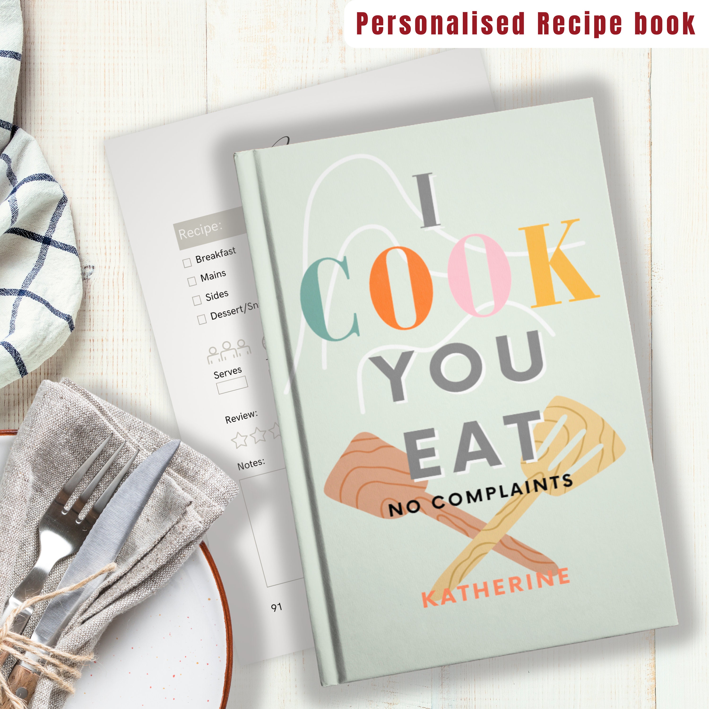 Personalized recipe book with measurement page. Write your own 228 recipes!  Custom gift for birthday, gift for mom and dad. Hard-soft covers
