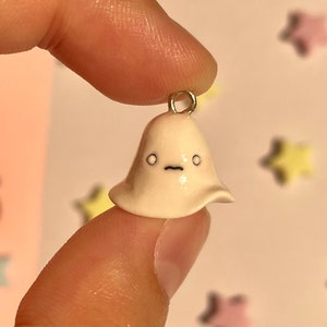 Cute Shy Ghost Clay Charm - Handmade Polymer Clay Pendant Accessory