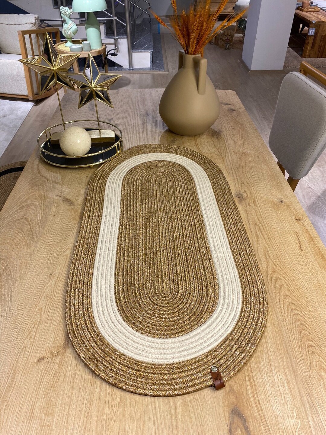 Decorative Wicker Runner, Custom Table Mat, Bohemian Decor, Natural