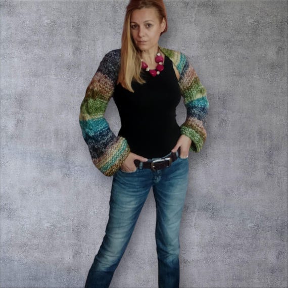 Open Front Cropped Bohemian Cardigan Wool/handcrafted Long Sleeve