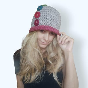 Crochet Chunky Bucket Hat, Winter Wool Cloche Hat, Handmade Unique Warm Cloche Hat, Bohemian Women&#39;s Knitted Hat With Flowers, Gift For Her!