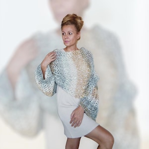Kurzer Shrug mit Ärmeln Boho Top/Handgestrickter Bolero/Kurzer Pullover/Frauenwolle Shall mit Ärmeln/Geschenk für Sie!