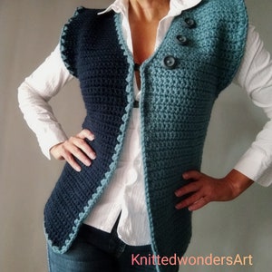 GILET artisanal/Gilet femme en tricot de laine/Gilet automne printemps crochet/Gilet tricoté en jean/Gilet court/Gilet chaud fait main/Cadeau pour elle !