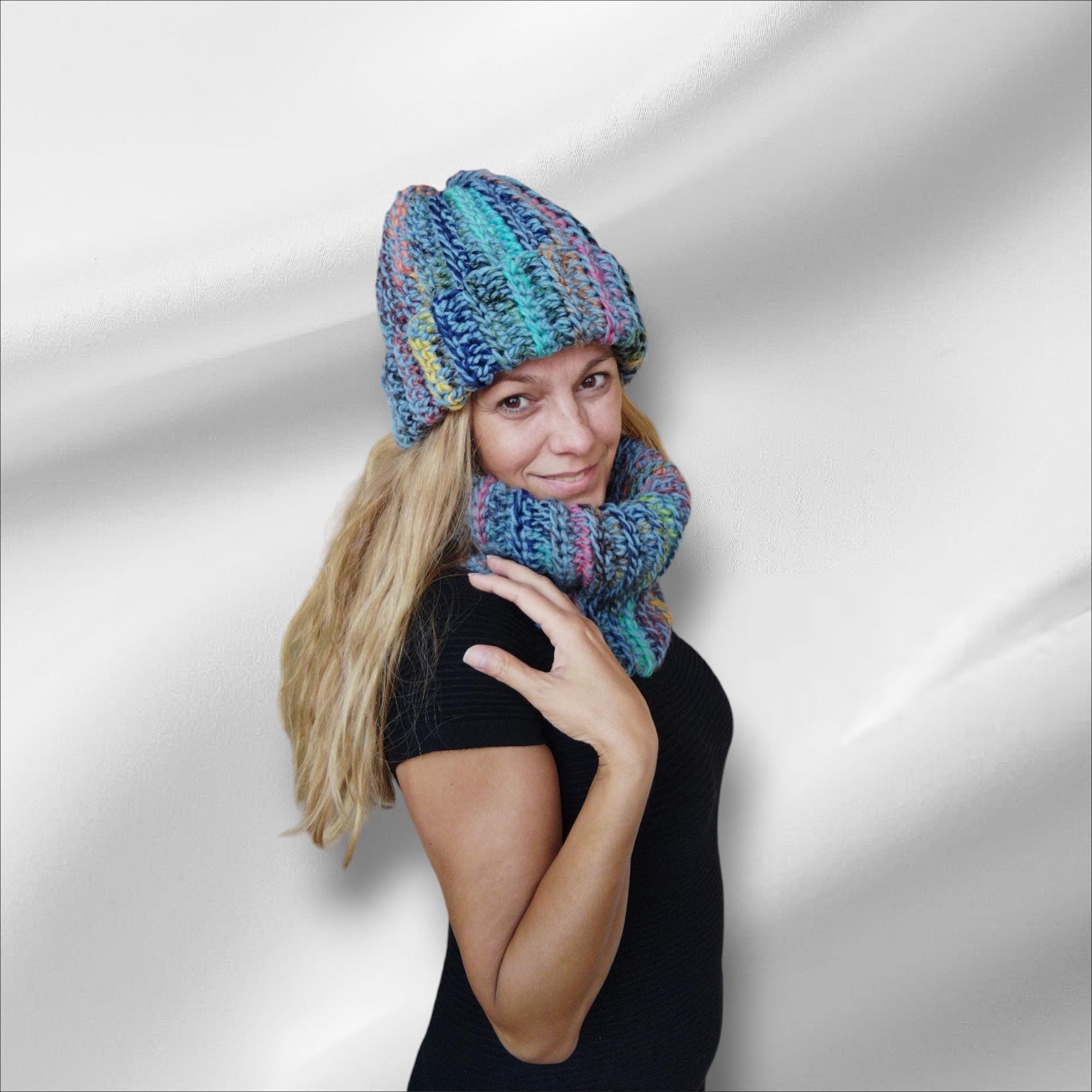 Handmade Crochet Multi Color Wool Hat And Scarf Set Women\'s Size Small Hat & Scarf, Multicolor Crochet Women main image 3
