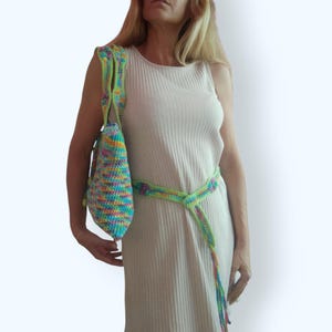 Crochet Handbag & Belt &quot;RAINBOW&quot;/Knitted Summer Women&#39;s Shoulder Bag, Stylish Belt/Multicolour Cotton Crochet Bag, Belt, Set/Gift Fot Her!
