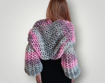 Bufanda tejida a mano con mangas, cárdigan corto estilo boho, chal multicolor, bufanda-suéter/¡Regalo para ella!