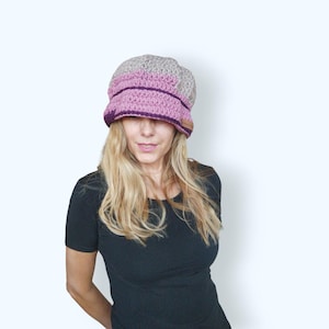 Crochet Chunky Bucket Hat, Winter Wool Cloche Hat, Handmade Unique Warm Cloche Hat, Bohemian Women&#39;s Pink-Beige Knitted Hat, Gift For Her!