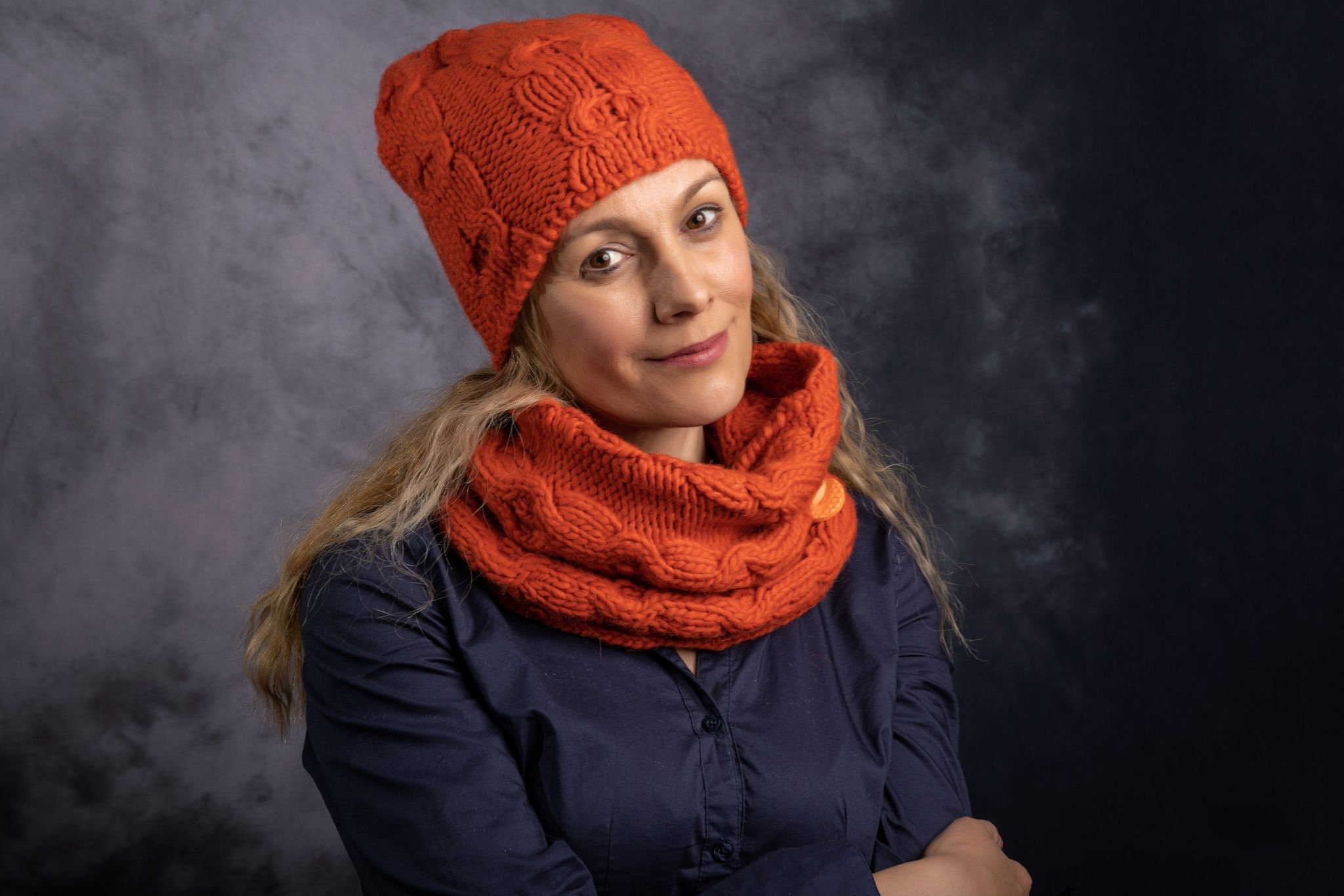 Handcrafted Orange Knit Beanie and scarf Orange HAT SCARF WOMEN main image 4