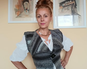 Crochet Vest, Elegant Wool Cardigan, Multicolor Sweater/Gift For Her!