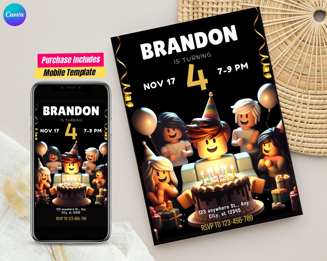 Roblox Birthday Invitation Roblox Birthday Invite Roblox Party ...
