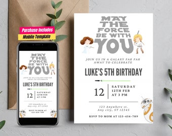 Star Wars May the force be with you Birthday Invitation Star Wars Party Star Wars Birthday Self editable Star Wars Invitation Starwar force