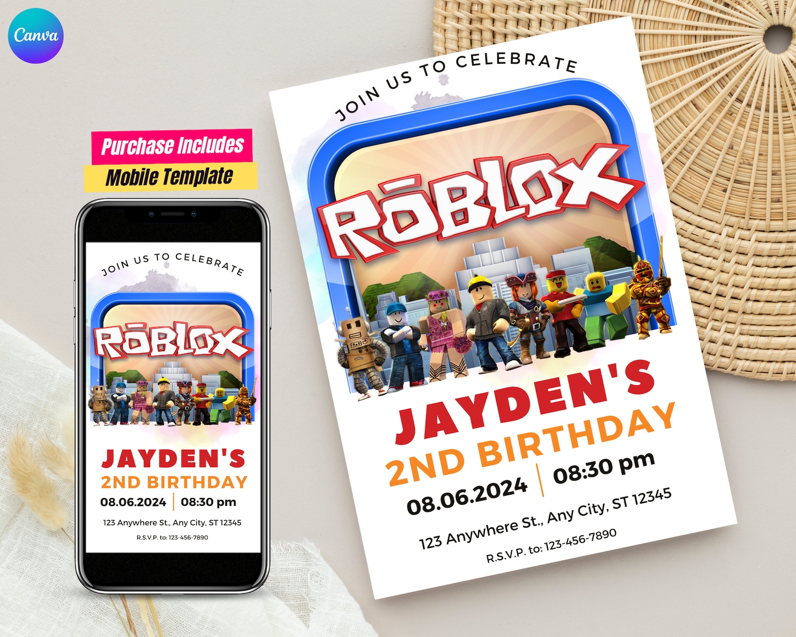Roblox Birthday Invitation, Roblox Birthday Invite, Roblox Party ...