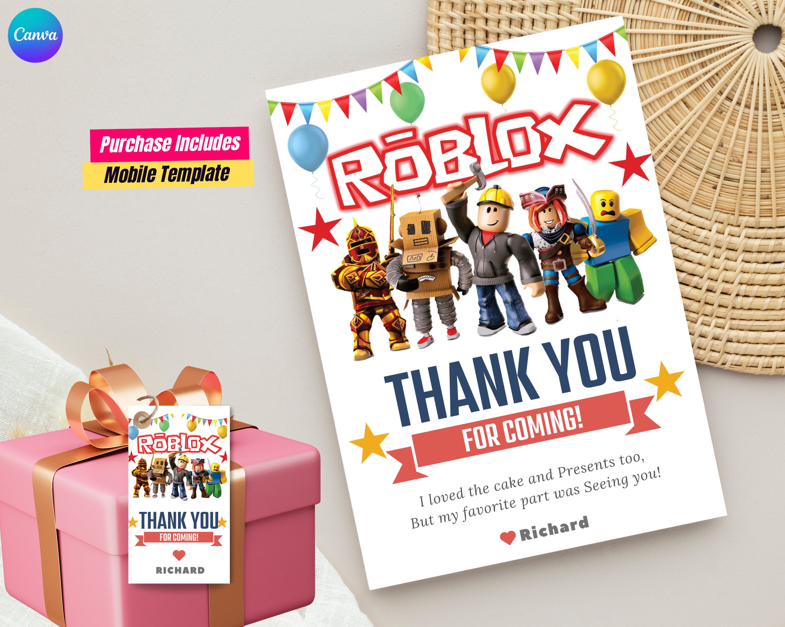 Roblox Birthday Tag Printable Roblox Thank You Tag Template Printed