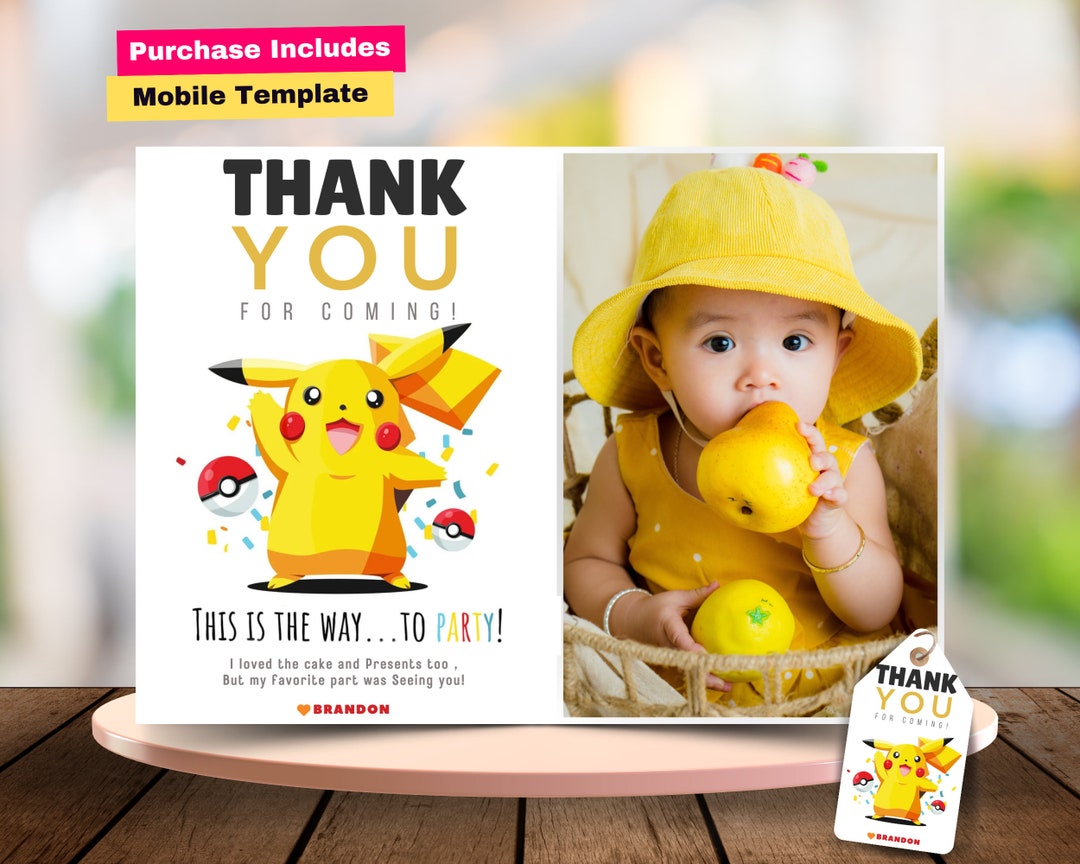 Pokemon Photo Thank You Card Instant Download Pokemon Thank You Cards ...