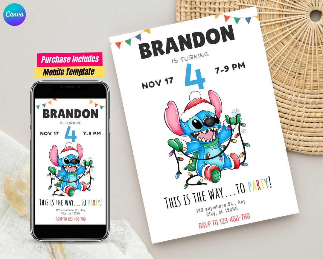 Editable Stitch Birthday Invitation Template, Stitch Birthday Invite ...