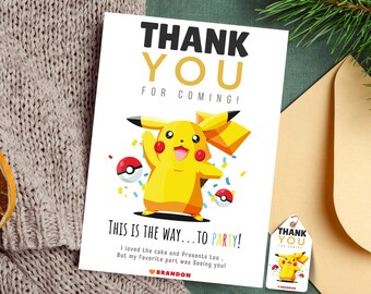 Cartes de remerciement Pikachu personnalisées Pikachu merci d'être venu à ma fête Modèle modifiable Pikachu merci d'être venu poster Carte imprimée