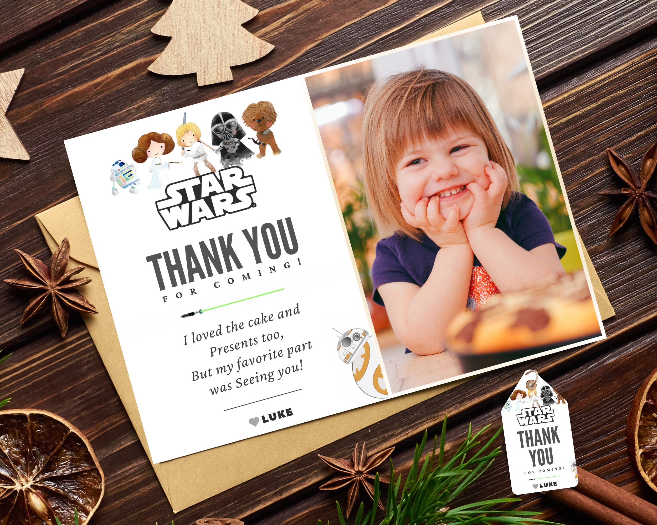 Star Wars Birthday Thank You Photo Cards Personalized Galactic