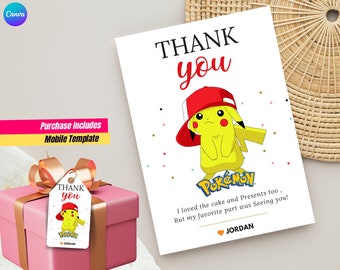 Cartes de remerciement Pikachu personnalisées Pikachu merci d'être venu à ma fête Modèle modifiable Pikachu merci d'être venu poster Carte imprimée