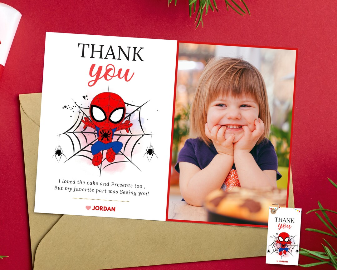 Spider Man Photo Thank You Card Instant Download Spiderman Thank You ...