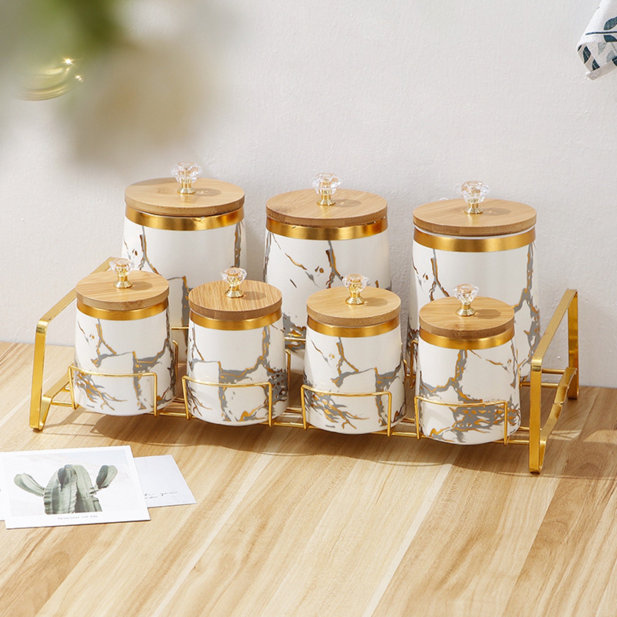 7pcs/set, Multifunctional Revolving Spice Rack with 6 Spice Jars