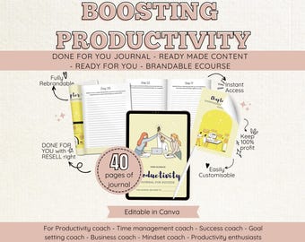 Brandable Productivity Journal, Coaching Workbook (40 Pages, Canva Template)