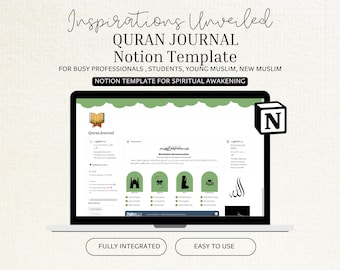 Quran Journal Notion Template, Muslim Prayer Tracker (Digital Planner)