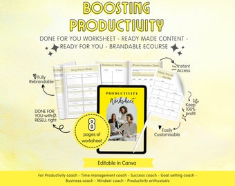 Brandable Productivity Coaching Worksheets | Canva Template (8 Pages)