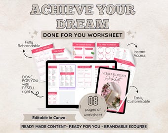 Dream Goal Worksheet Program, Brandable Coaching (Canva Editable)