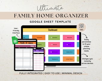 Family Home Organizer Google Sheet, Household Budget, Chores (Digital Download)