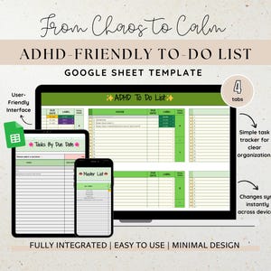 ADHD To Do List Template Task Tracker Task Management Google Sheets Template To Do List Daily To Do, Digital Checklist Template