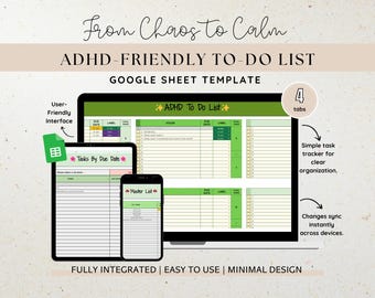 Modèle de feuille Google de liste de tâches TDAH, suivi des tâches (numérique)