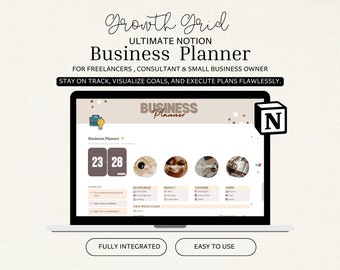 Modèle de planificateur d'entreprise Notion, tableau de bord, finance, CRM (téléchargement numérique)