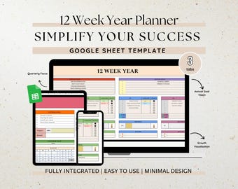 Planificateur d'objectifs sur 12 semaines, modèle Google Sheets (téléchargement numérique)