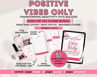 Positive Vibes Only eBook | Life Coach Workbook, Canva Template (PLR)
