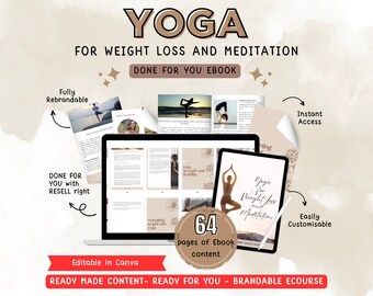 Yoga for Weight Loss Ebook, Brandable Coaching Program (Canva, 64 Pages)