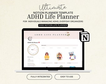 Modèle de planificateur de vie Notion, tableau de bord numérique TDAH (téléchargement numérique)