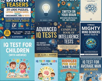 IQ Test Worksheets Bundle (20 Ebooks) | Brain Training for Kids and Adults | Improve Memory, Logic and Intelligence | Instant Download